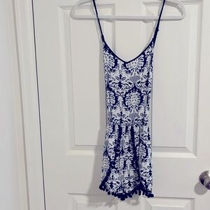 Love & Love Blue and White Romper with Pom Poms